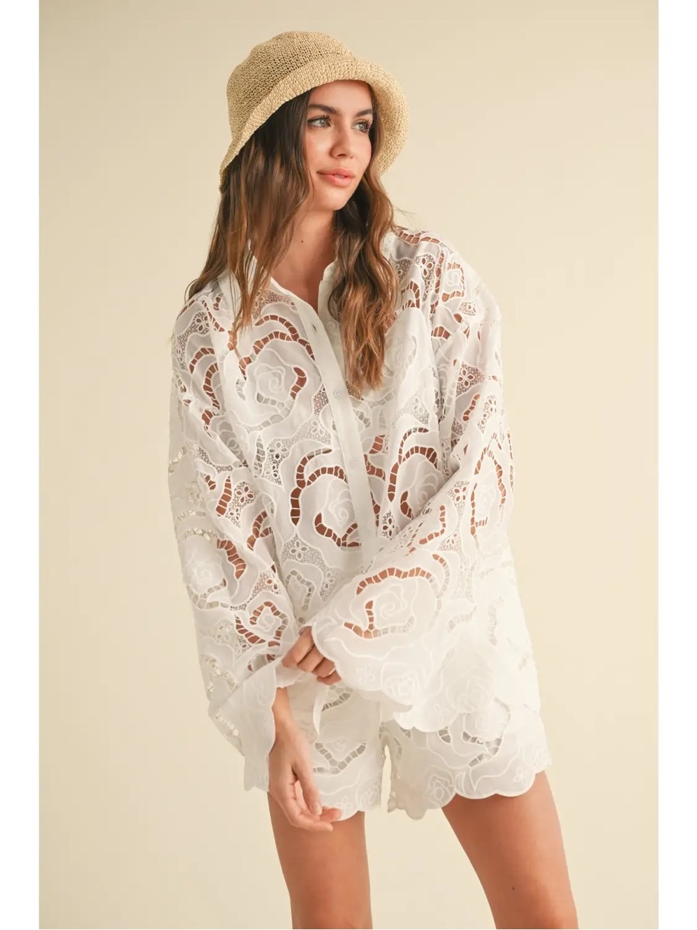 White Lace Button-Down Shirt - Women's Lightweight Cover-Up
